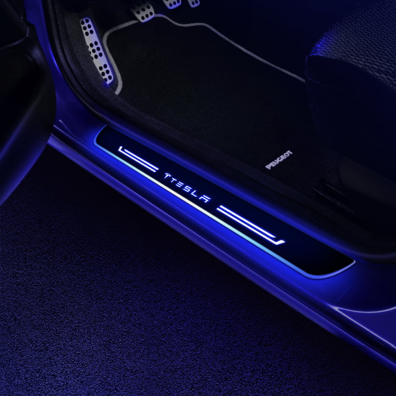 Tesla kompatibles Auto LED Türeinstiegsleisten Mit LOGO - Angetrieben durch  AA-Batterien 