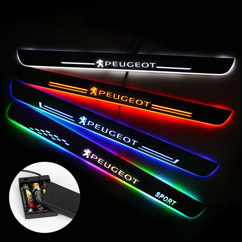 Peugeot Kompatibel Auto LED Türeinstiegsleisten Mit LOGO - Angetrieben  durch AA-Batterien 